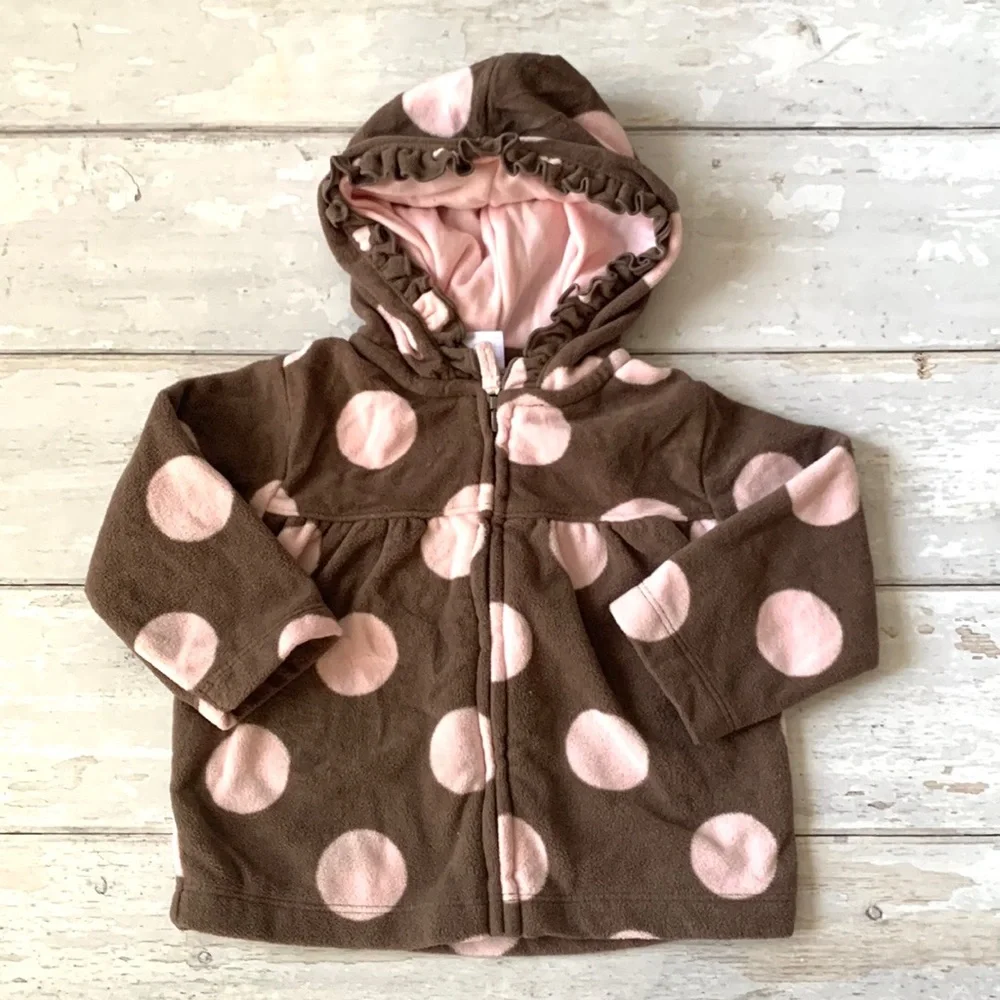 Carters 6m Baby Girl Fleece Outfit Track Suit Pink Pants Jacket Hoodie Polka Dot